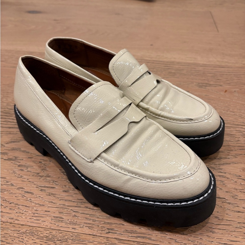 Franco Sarto Cream Loafers with Black Sole